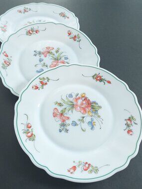 Set of 3 Vintage Arcopal France Provincial Rose Milk Glass Salad Plates 7.5"